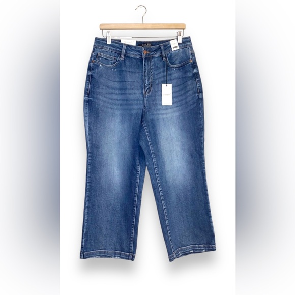 Judy Blue High Rise Control Top Wide Leg Crop Jeans in Camel